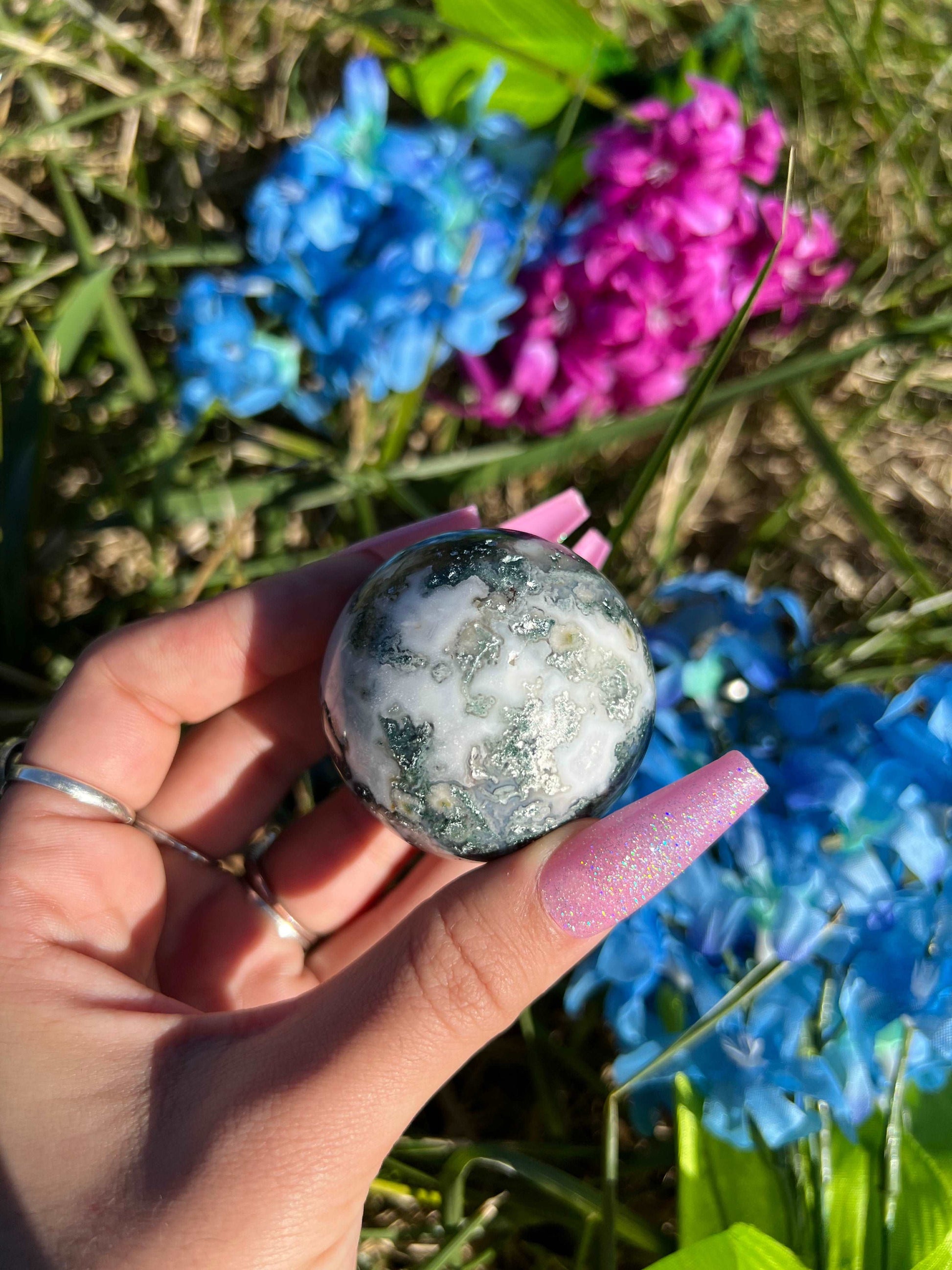 Moss Agate Crystal Sphere C