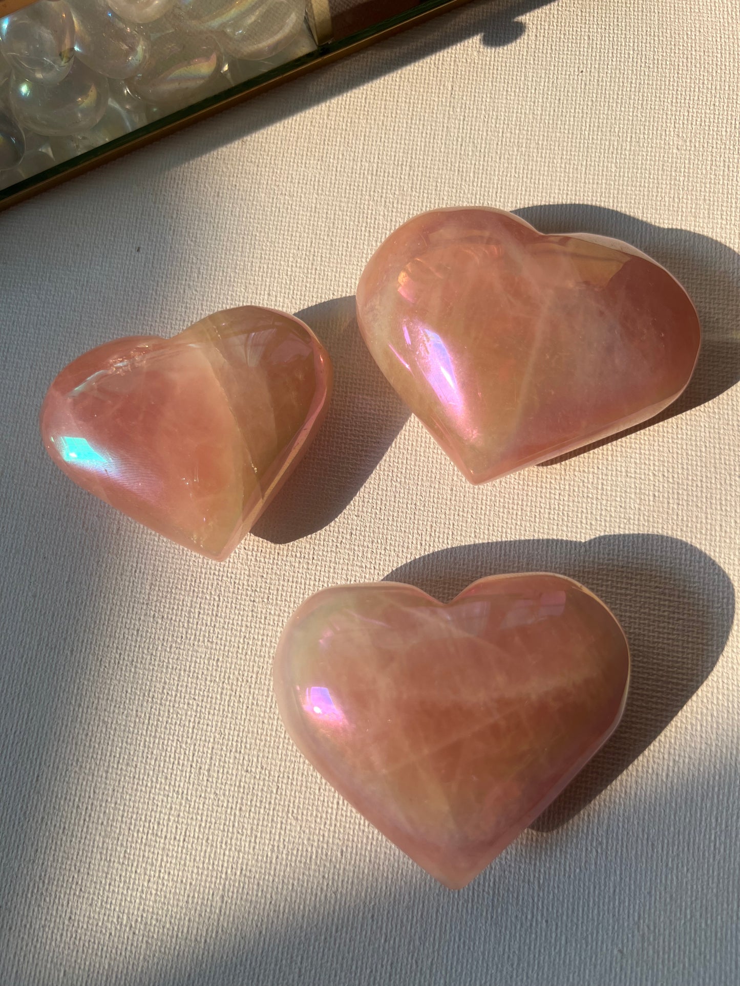 Aura Rose Quartz Crystal Puffy Hearts