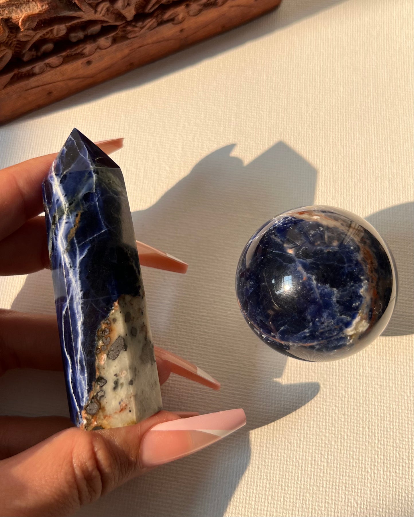 Sodalite Crystal Tower & Sphere Set A