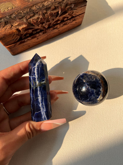 Sodalite Crystal Tower & Sphere Set A