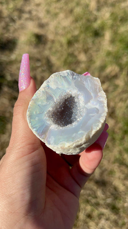 Aura Amethyst Crystal Geode Half E