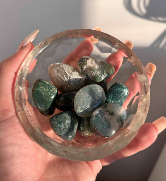 Moss Agate Crystal Tumbles