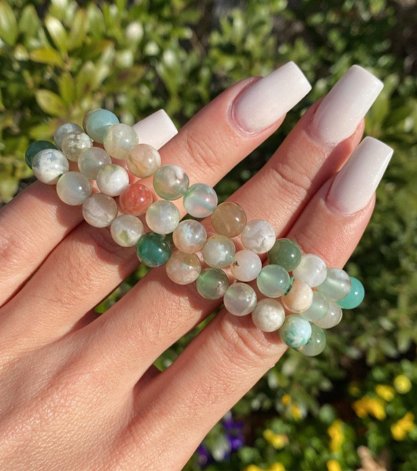 Green Flower Agate Bracelets