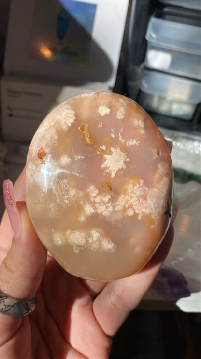 Large Flower Agate Crystal Palm Stone A